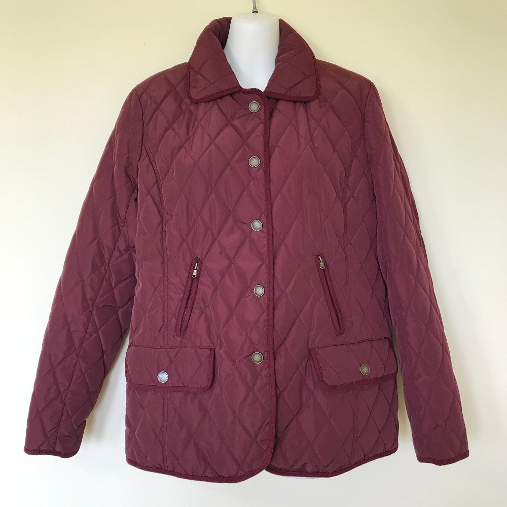 Tradition Country Collection Burgundy Quilted Chore Coat Jacket with Pockets